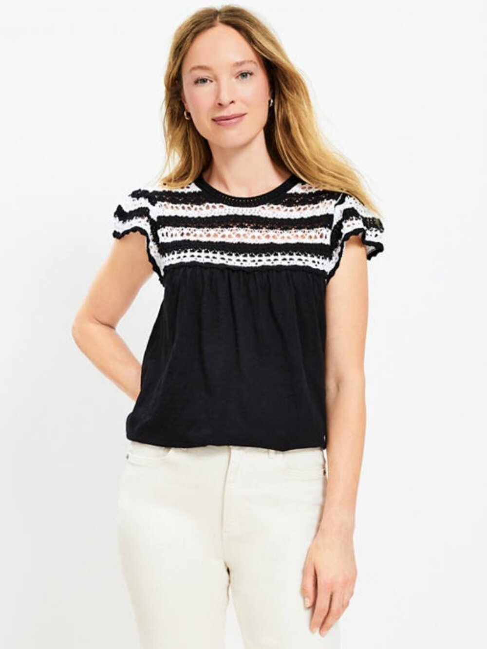 LOFT Crochet Ruffle Sleeve Top XL